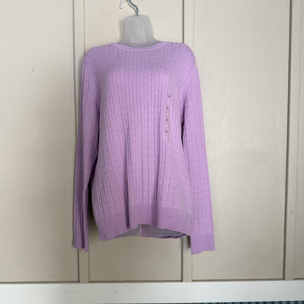 Womens Cable Knit Sweater XL Purple 100% Cotton Pullover Old Money Academia
